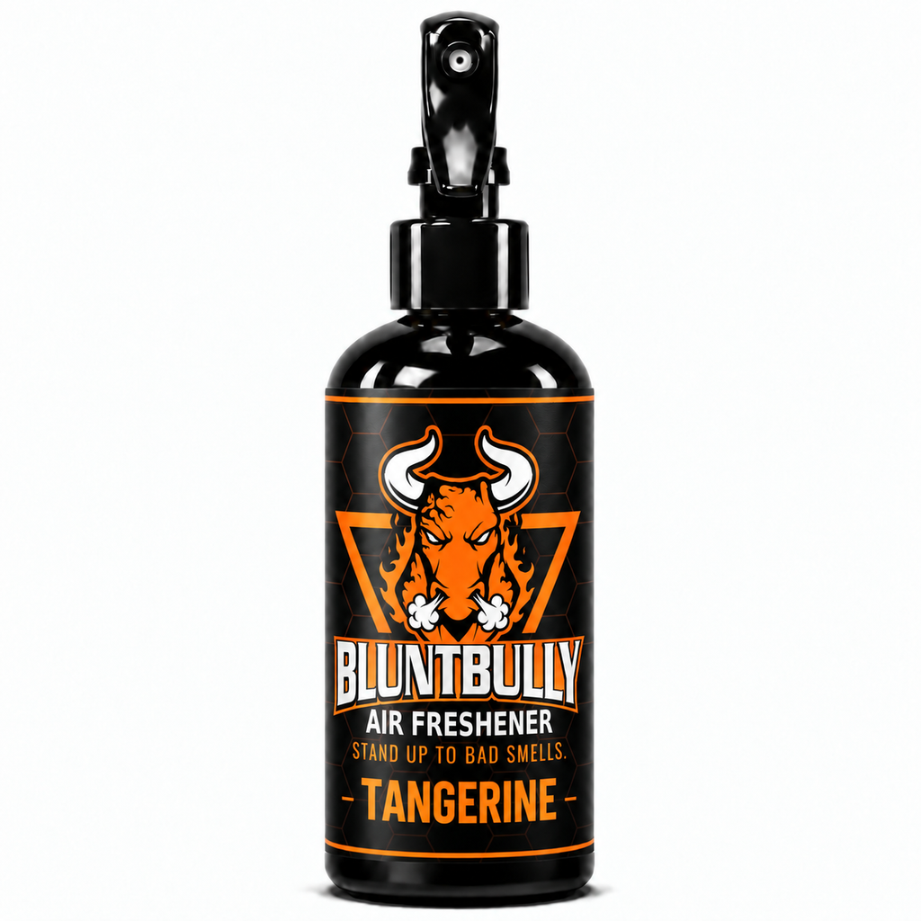 Blunt Bully Tangerine Air Freshener Spray, 8 oz black trigger spray bottle with matching scent label