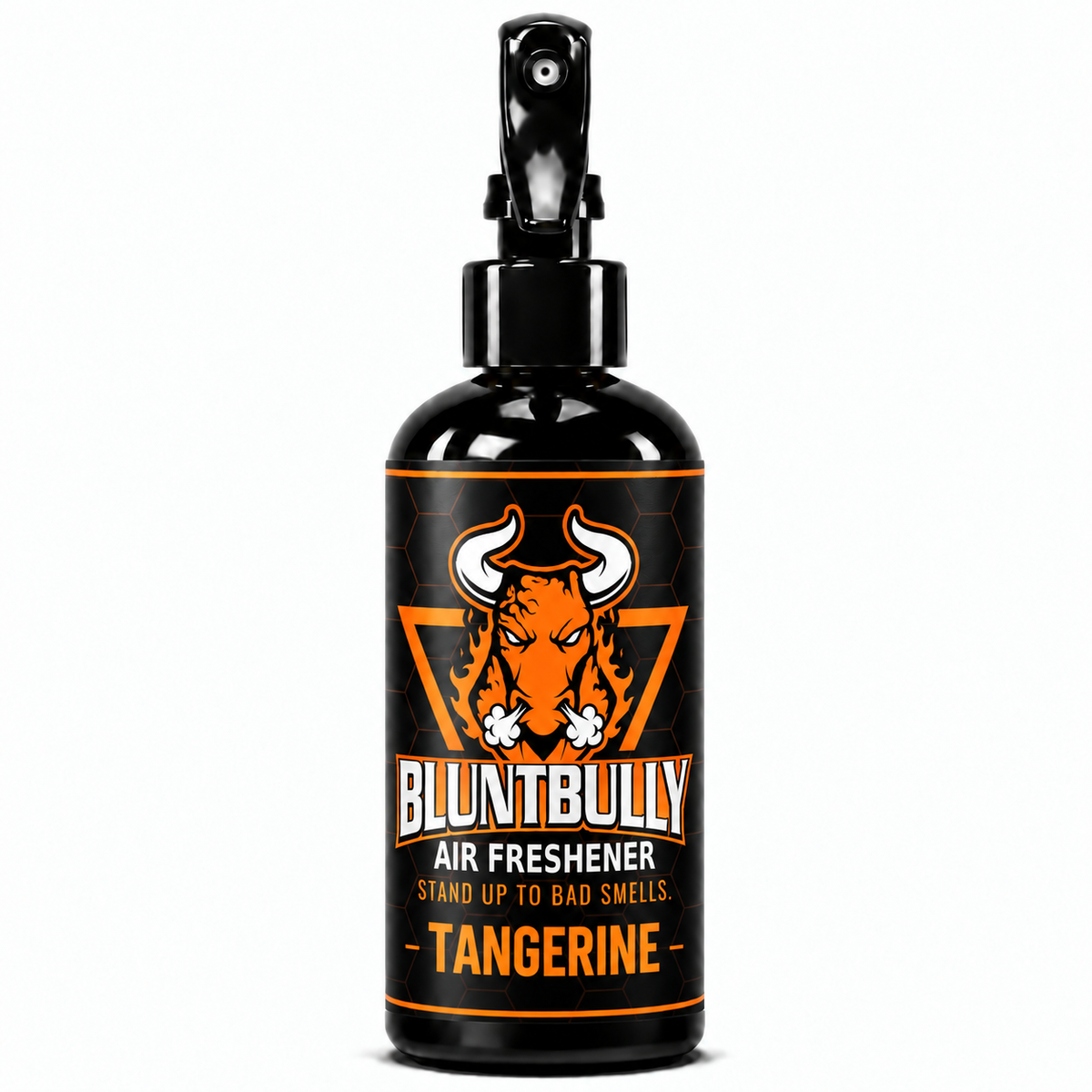 Blunt Bully Tangerine Air Freshener Spray, 8 oz black trigger spray bottle with matching scent label