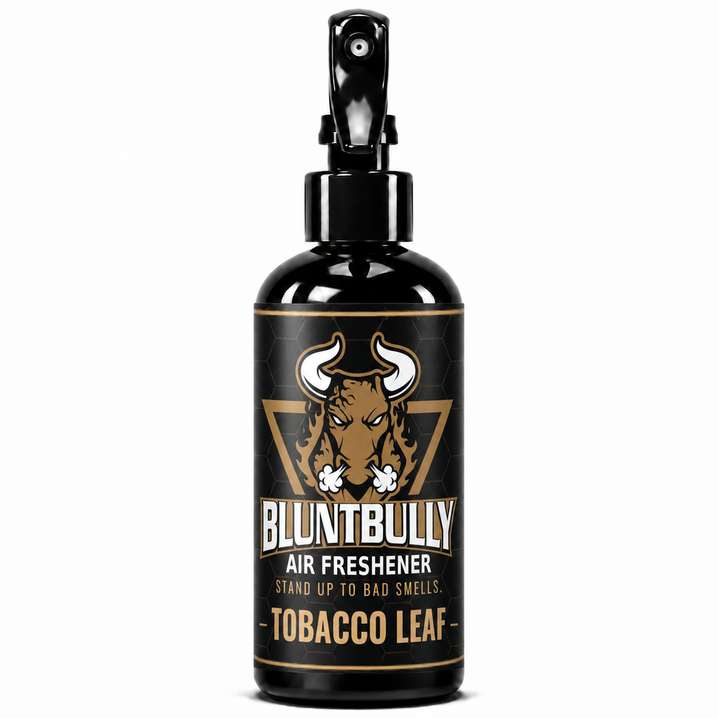 BluntBully Tobacco Leaf air freshener 8 oz black spray bottle with individual scent label