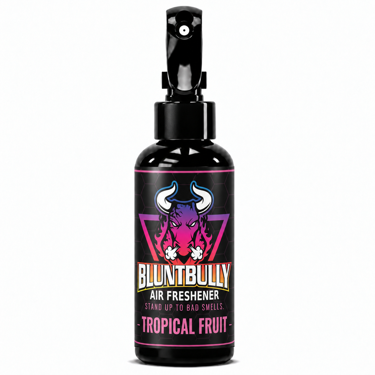 BluntBully Tropical Fruit air freshener 4 oz black spray bottle with individual scent label