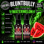 BluntBully Watermelon air freshener illustrated scent card with individual scent label on the bottles