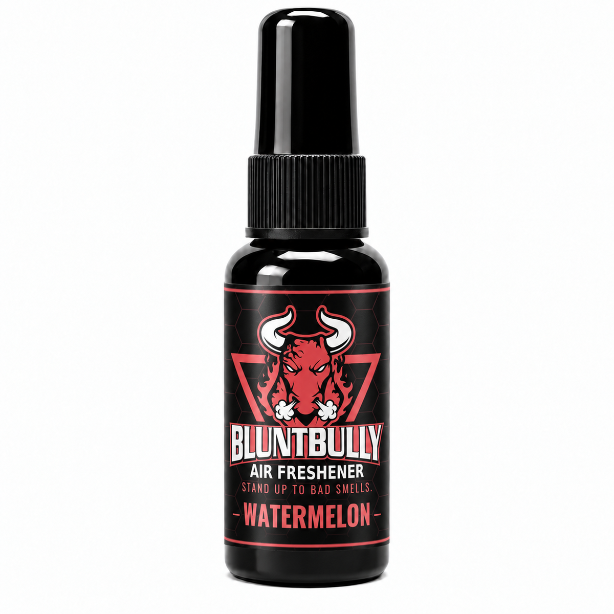 BluntBully Watermelon air freshener 1 oz and 1.5 oz black spray bottle with individual scent label