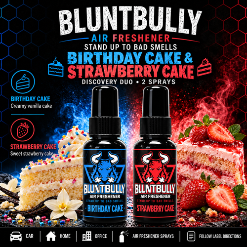 Birthday Cake & Strawberry Cake Discovery Duo — two air freshener sprays with vanilla cake and strawberry cake scent profiles