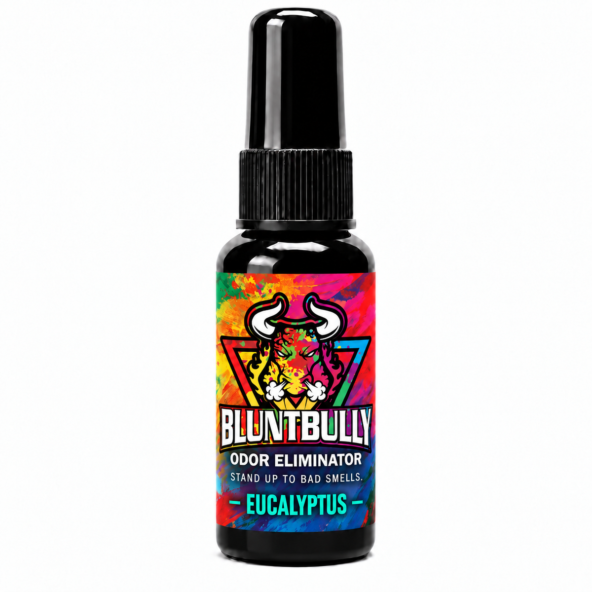 BluntBully Eucalyptus Odor Eliminator, new label on the standard 1 oz and 1.5 oz black bottle