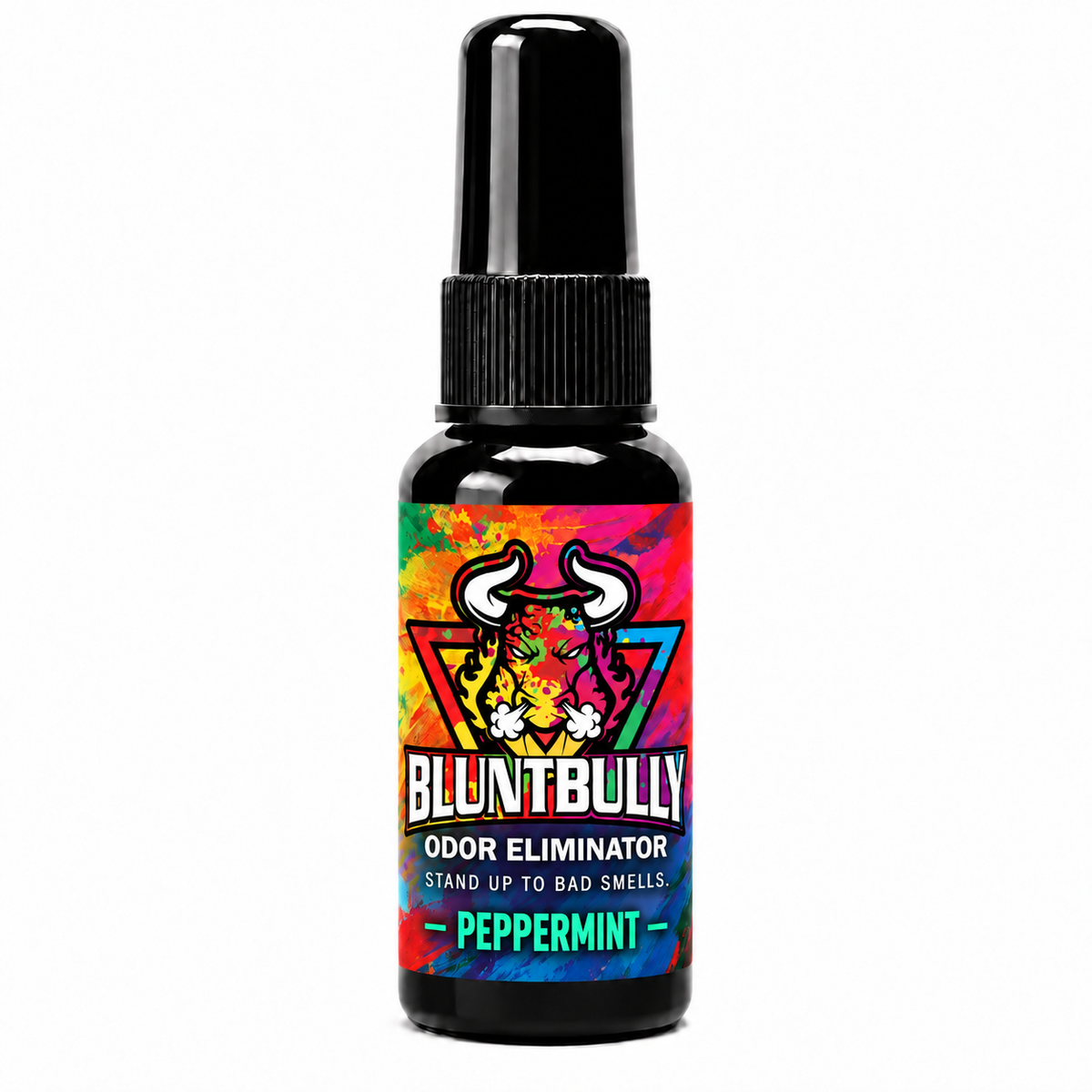 BluntBully Peppermint Odor Eliminator, new label on the standard 1 oz and 1.5 oz black bottle