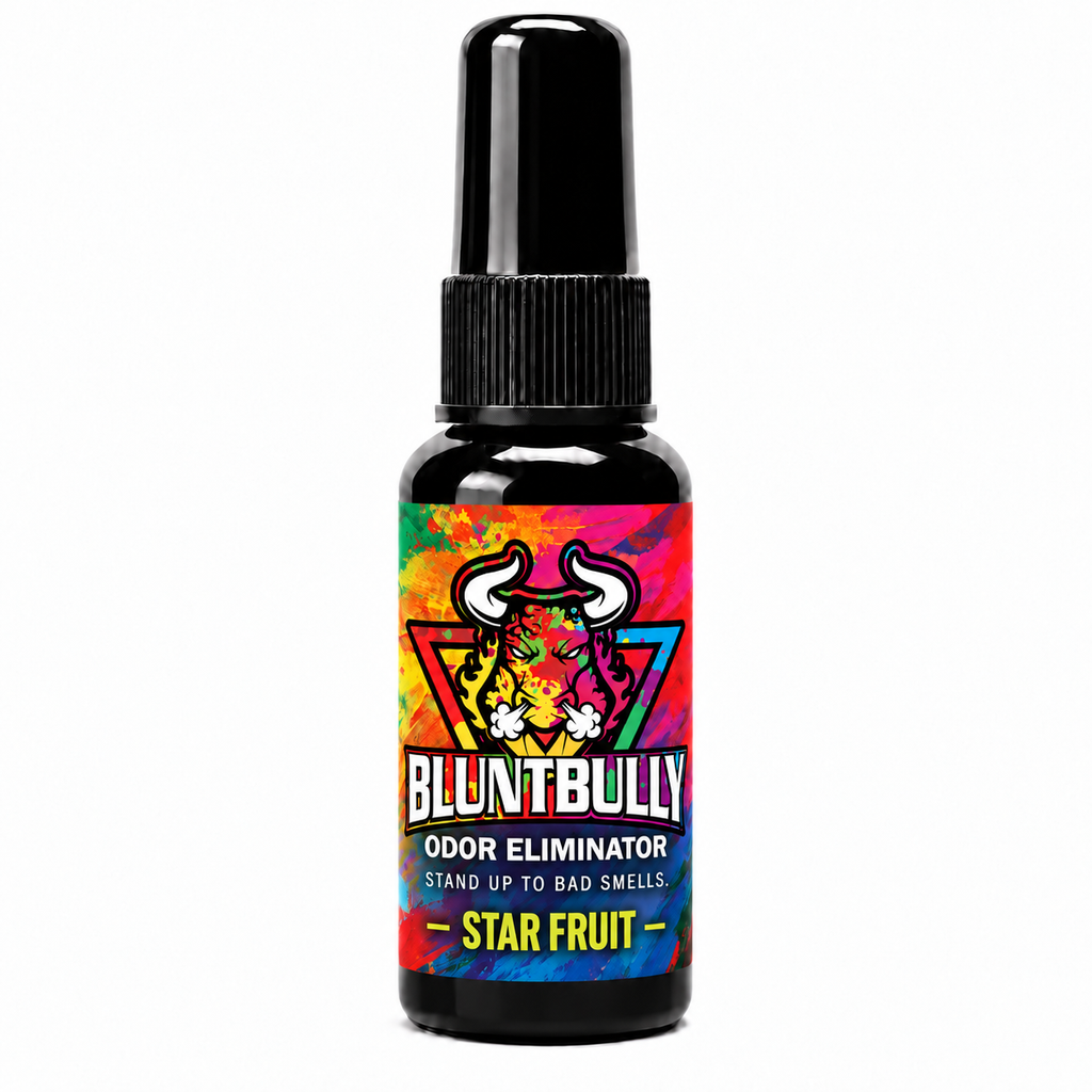 BluntBully Star Fruit Odor Eliminator with updated label on the standard 1 oz and 1.5 oz bottle