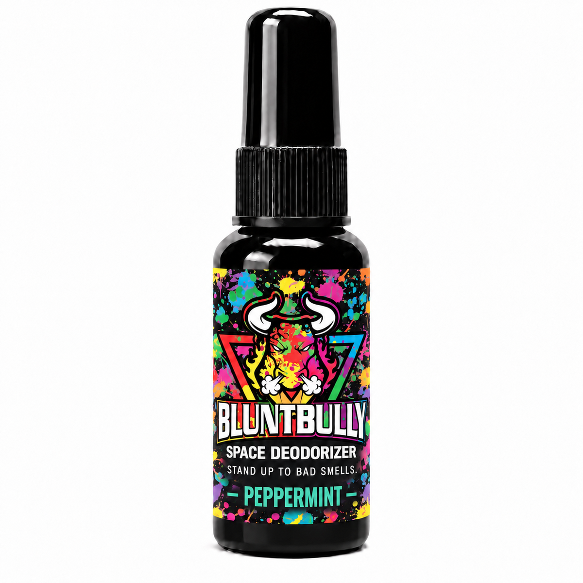 BluntBully Peppermint Space Deodorizer, new label on the standard 1 oz and 1.5 oz black bottle