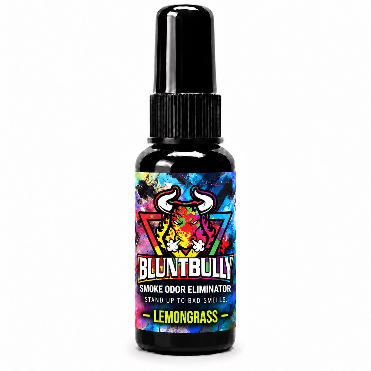 BluntBully Lemongrass Smoke Odor Eliminator, new label on the standard 1 oz and 1.5 oz black bottle